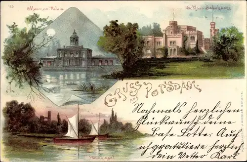 Litho Potsdam in Brandenburg, Marmorpalais, Schloss Babelsberg, Pfaueninsel