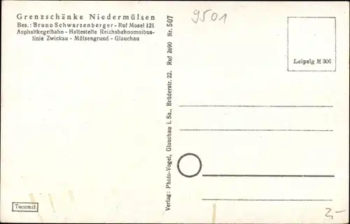 Ak Niedermülsen Mülsen in Sachsen, Kolonialwaren, Grenzschänke Niedermülsen Bes. B.Schwarzenberger