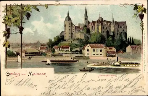 Litho Meißen in Sachsen, Albrechtsburg, Salondampfer