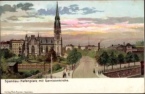 Ak Berlin Spandau, Hafenplatz mit Garnisonkirche