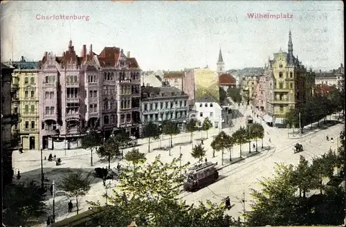 Ak Berlin Charlottenburg, Wilhelmplatz, Straßenbahn, Café Royal
