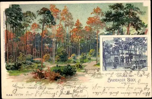 Litho Berlin Wilmersdorf Grunewald Schildhorn, Restaurant, Waldpartie