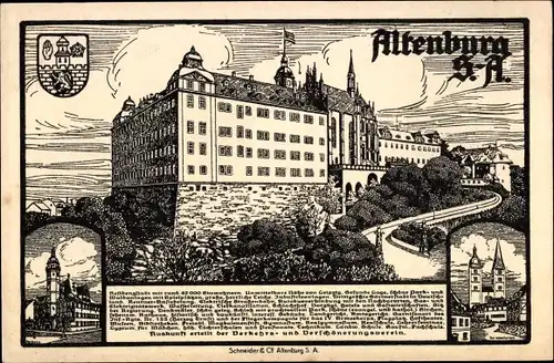 Künstler Ak Altenburg Thüringen, Rathaus, Schloss, Die roten Spitzen