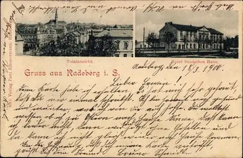 Ak Radeberg in Sachsen, Totalansicht, Hotel Deutsches Haus