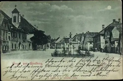 Mondschein Ak Kindberg in der Steiermark, Marktplatz bei Nacht