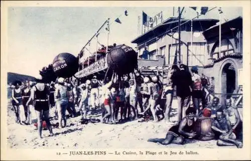 Ak Juan les Pins Alpes Maritimes, Le Casino, la Plage et le Jeu de Ballon