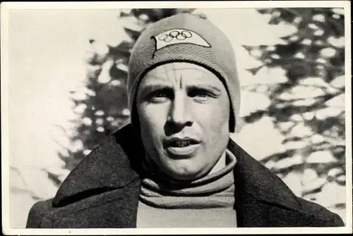 Sammelbild Olympia 1936, Norwegischer Eisschnellläufer Charles Mathisen, Portrait