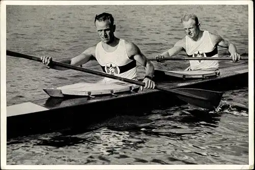 Sammelbild Olympia 1936, Deutsche Kanuten Ludwig Landen und Paul Wevers im Kajak Zweier