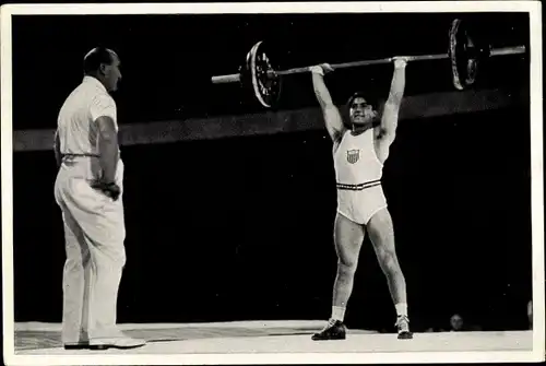 Sammelbild Olympia 1936, US Amerikanischer Gewichtheber Anthony Terlazzo, Federgewicht