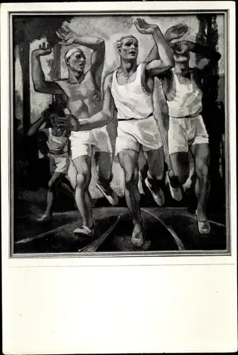 Sammelbild Olympia 1936, Gemälde Läufer vor dem Ziel von Rudolf H. Eisenmenger
