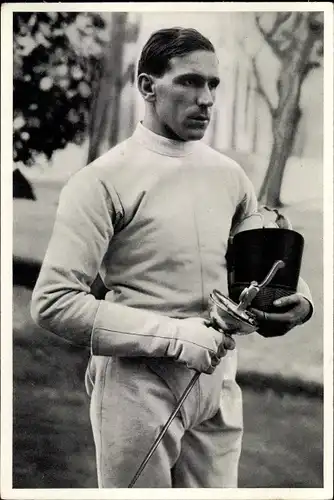 Sammelbild Olympia 1936, Ungarischer Fechter Petnehazy, Fünfkämpfer