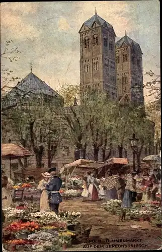 Künstler Ak Rüdell, Karl, Köln am Rhein, Blumenmarkt auf dem Gereonsdriesch