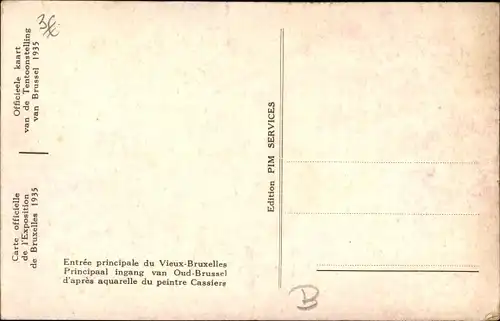 Ak Bruxelles Brüssel, Weltausstellung 1935, Entree principale du Vieux-Bruxelles, Oud-Brussel