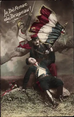 Ak La Defense du Drapeau, französische Soldaten, I WK