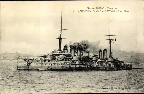Ak Französisches Kriegsschiff Mirabeau, Cuirasse d'Escadre a turbines, Marine Militaire Francaise