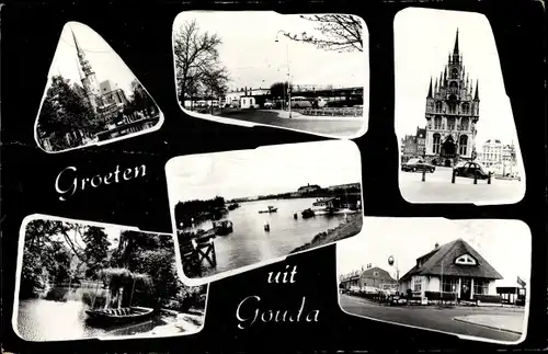 Ak Gouda Südholland Niederlande, Kirche, Teich, Rathaus