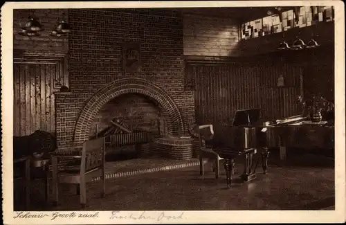 Ak Beekbergen Gelderland, Troestra-Oord, Schouw Groote zaal, Kamin