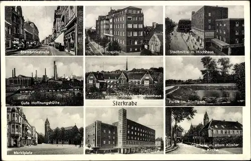 Ak Sterkrade Oberhausen im Ruhrgebiet, Zeche, Steinbrinkstraße, Kloster, Sadtmitte, Hospital