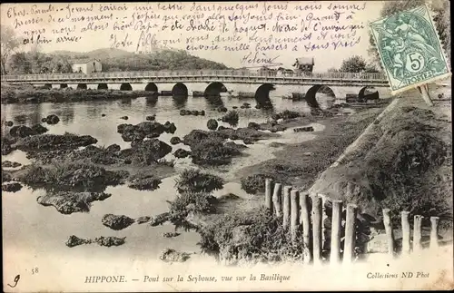 Ak Hippone Annaba Algerien, Pont sur la Seybouse, vue sur la Basilique