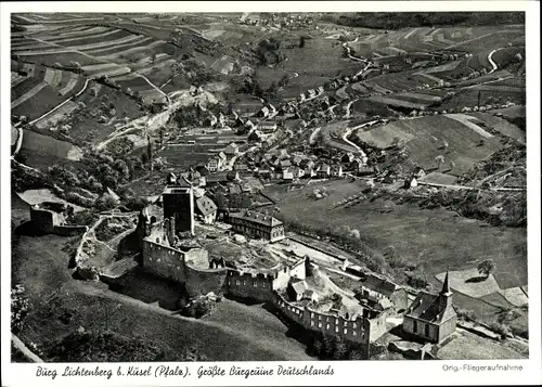 Ak Thallichtenberg in Rheinland Pfalz, Burgruine Lichtenberg, Luftbild