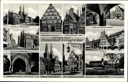Ak Lemgo in Lippe, Hansestadt, Unter den Rathausarkaden, Schloss Brake, Blick in die Mittelstraße