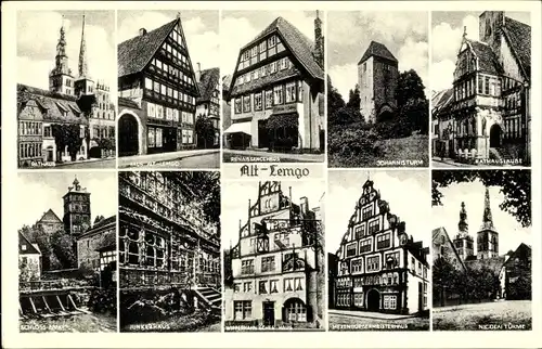 Ak Lemgo in Lippe, Alt Lemgo, Junkerhaus, Nicolai Türme, Hexenbürgermeisterhaus