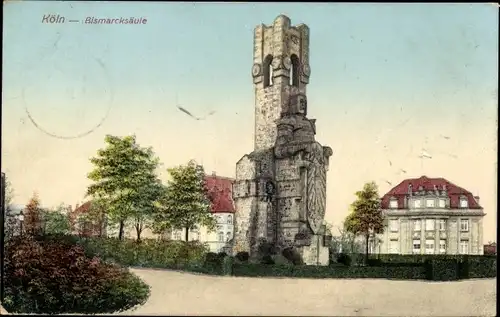 Ak Köln am Rhein, Blick auf die Bismarcksäule, Wohnhäuser