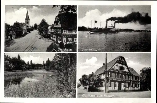 Ak Diersheim Rheinau Baden Württemberg, Dampfer Am Rhein, Gasthaus zum Rappen, Straßenpartie