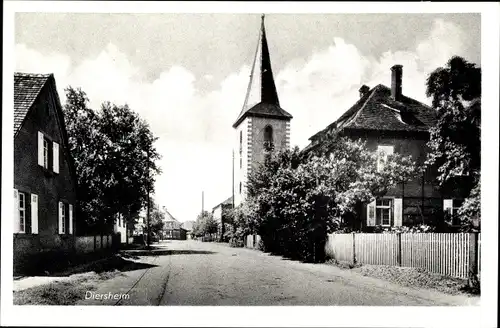 Ak Diersheim Rheinau Hanauerland, Straßenpartie, Kirche