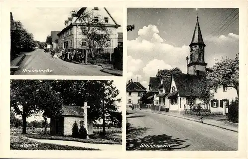 Ak Steinmauern in Baden Württemberg, Rheinstraße, Kapelle, Ortspartie