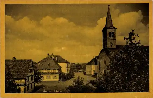 Ak Au am Rhein, Ortspartie, Kirche