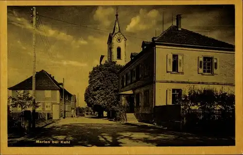 Ak Marlen Goldscheuer Kehl am Rhein, Partie im Ort, Kirchturm