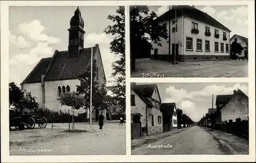 Ak Neuburgweier in Baden Württemberg, Kirche, Schulhaus, Auerstraße
