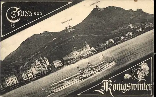 Ak Königswinter am Rhein, Drachenburg, Drachenfels, Salondampfer