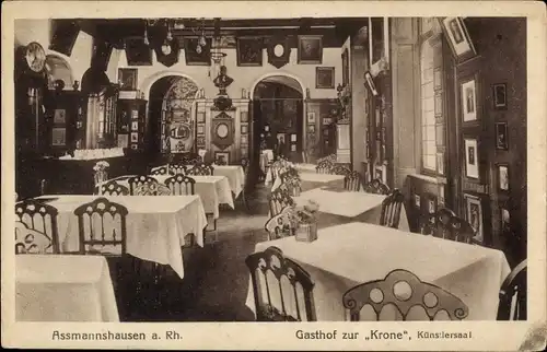 Ak Assmannshausen Rüdesheim am Rhein, Gasthof zur Krone, Künstlersaal