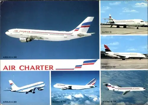 Ak Französische Passagierflugzeuge, Air Charter, Air France, Airbus A 300, Boeing 737, Super 10