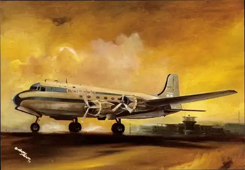 Künstler Ak Passagierflugzeug The Douglas DC-4 Skymaster, American made