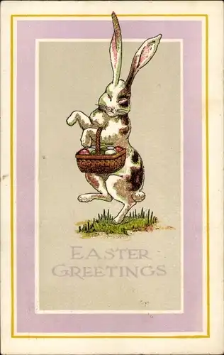 Ak Glückwunsch Ostern, Hase mit Korb, Ostereier