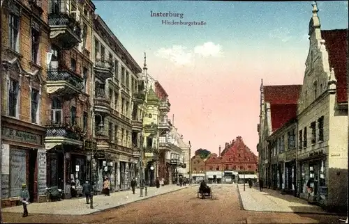 Ak Tschernjachowsk Insterburg Ostpreußen, Hindenburgstraße, Geschäfte