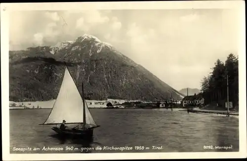 Ak Seespitz am Achensee in Tirol, gegen die Kirchenspitze, Segelpartie