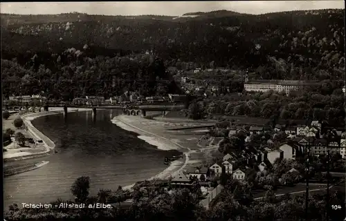 Ak Děčín Tetschen an der Elbe Region Aussig, Panorama vom Ort