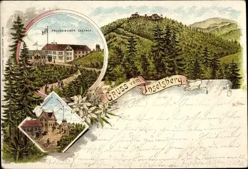 Litho Brotterode in Thüringen, Inselsberg, Preußischer Gasthof, Hotel