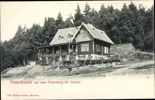 Ak Sebnitz Sächsische Schweiz, Finkenbergweg, Berggaststätte-Pension Finkenbaude