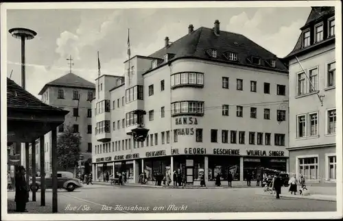 Ak Aue im Erzgebirge Sachsen, Hansahaus, Markt