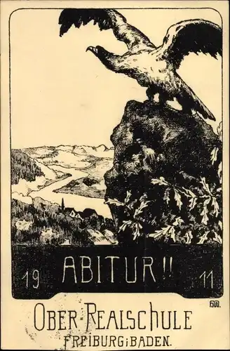 Künstler Ak Freiburg im Breisgau, Ober-Realschule, Abitur 1911