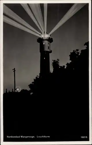 Ak Nordseebad Wangerooge in Ostfriesland, Leuchtturm bei Nacht