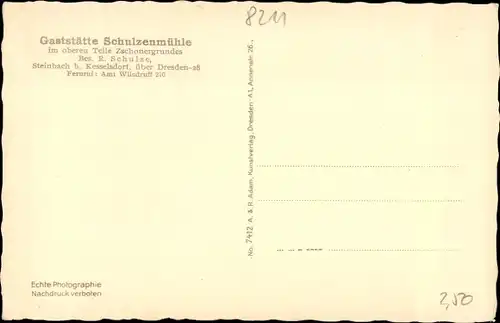 Ak Dresden Gompitz Steinbach, Gaststätte Schulzenmühle