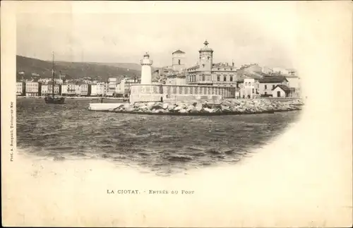 Ak La Ciotat Bouches du Rhône, Entree du Port, Leuchtturm
