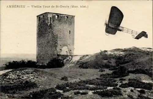 Ak Amberieu en Bugey Ain, Vieille Tour de Saint Denis, Flugzeug
