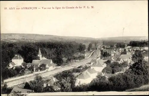 Ak Aisy sur Armançon Yonne, Vue sur la ligne du Chemin de fer